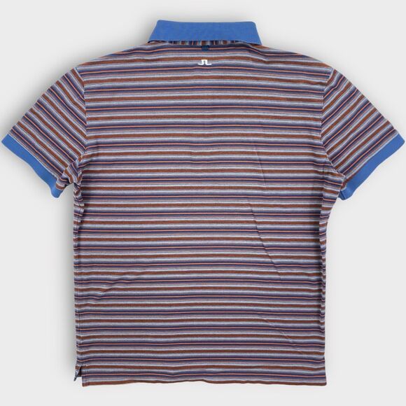 $115 J Lindeberg Polo Shirt Mens Large Striped Dev Slim Lux Pique Logo Golf - Picture 5 of 9
